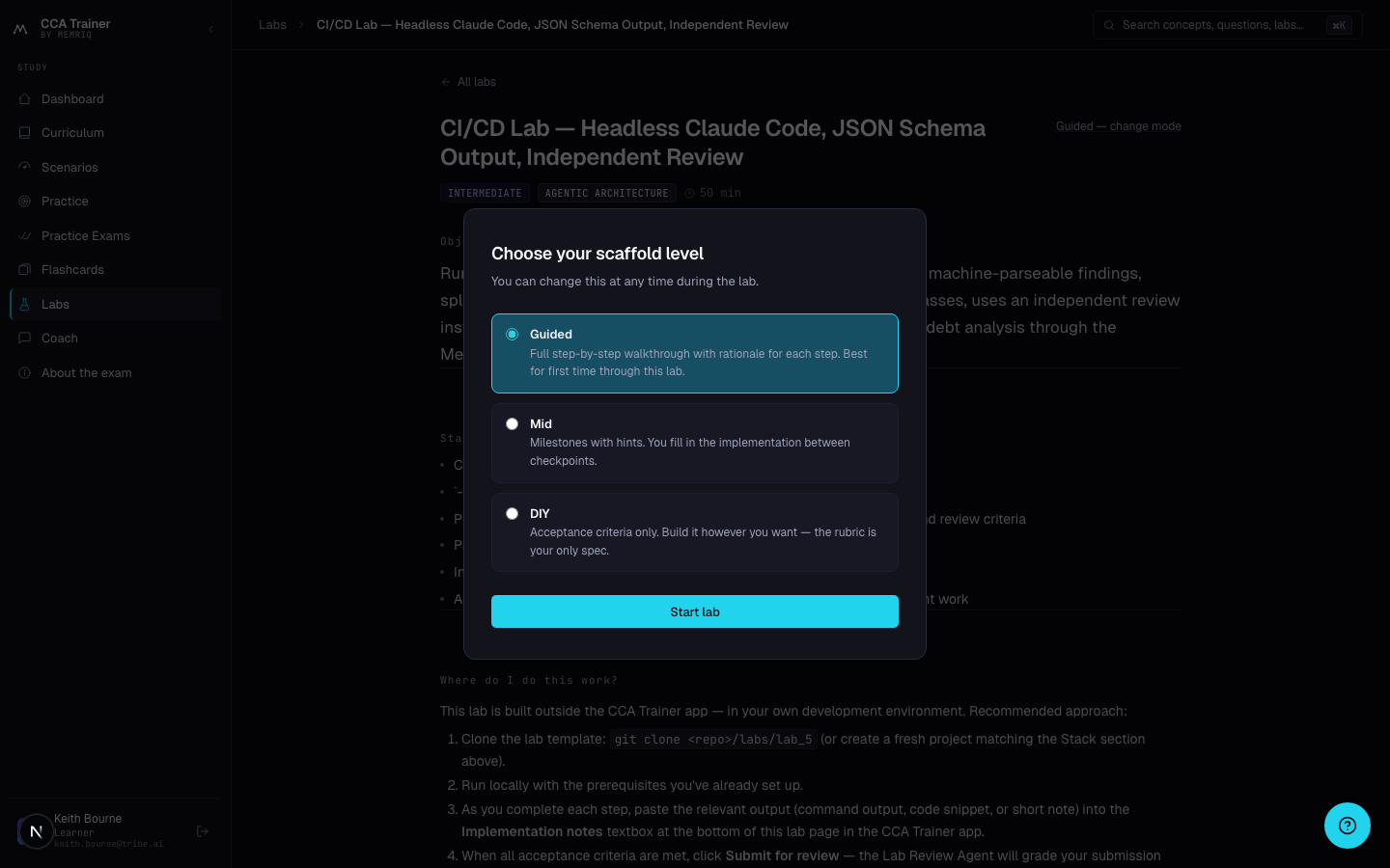 Scaffolded Labs mode selection and submission